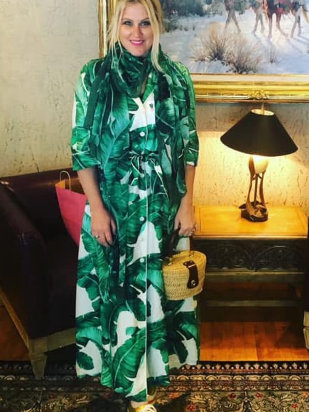 Dolce & Gabbana Green Tropical Banana Leaf Button-Front Robe Dress Size 42 M/L